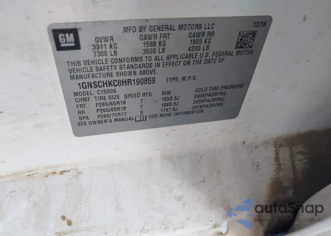 2017 Chevrolet Suburban Lt z USA, uszkodzony, nr VIN 1GNSCHKC8HR190859